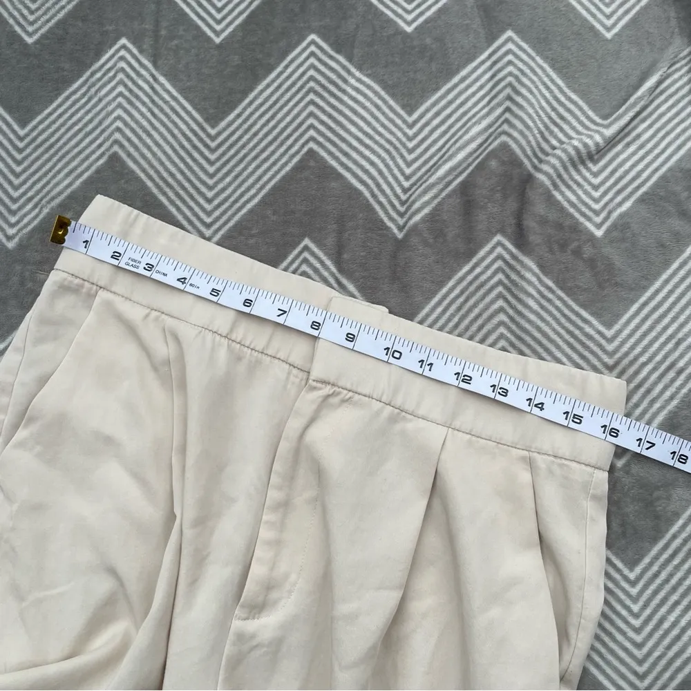 High Waisted Minimalist Quiet Luxury Cream Wide Leg Trousers Size Large - Image 6