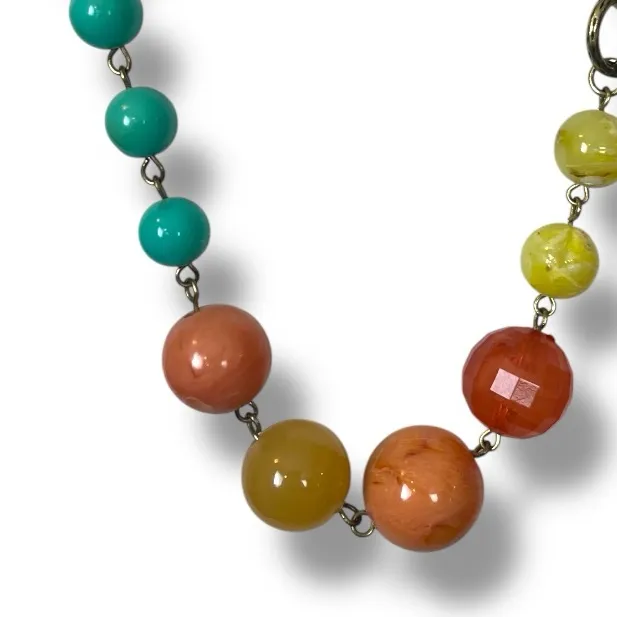 Women’s Necklace Earring Set Beaded Faux Stone Teal Orange Multi 18” Length - Image 5