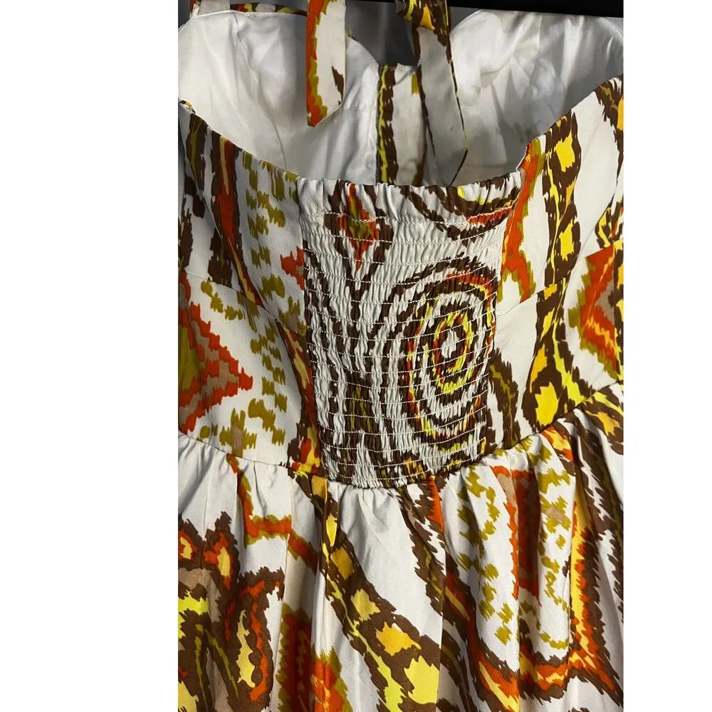 Vintage Y2K GUESS Women's Halter Mini Dress Silk Corset Top Cream Orange sz. 4 - Image 6