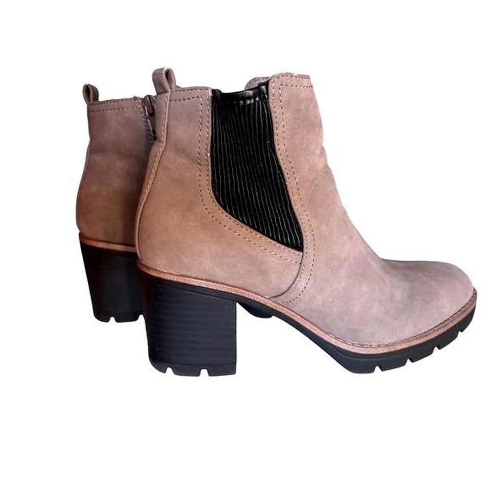 Naturalizer Tan Vegan Suede M Chunky Lug Block Heel Water Repellant Chelsea Boot Size 8 - Image 2