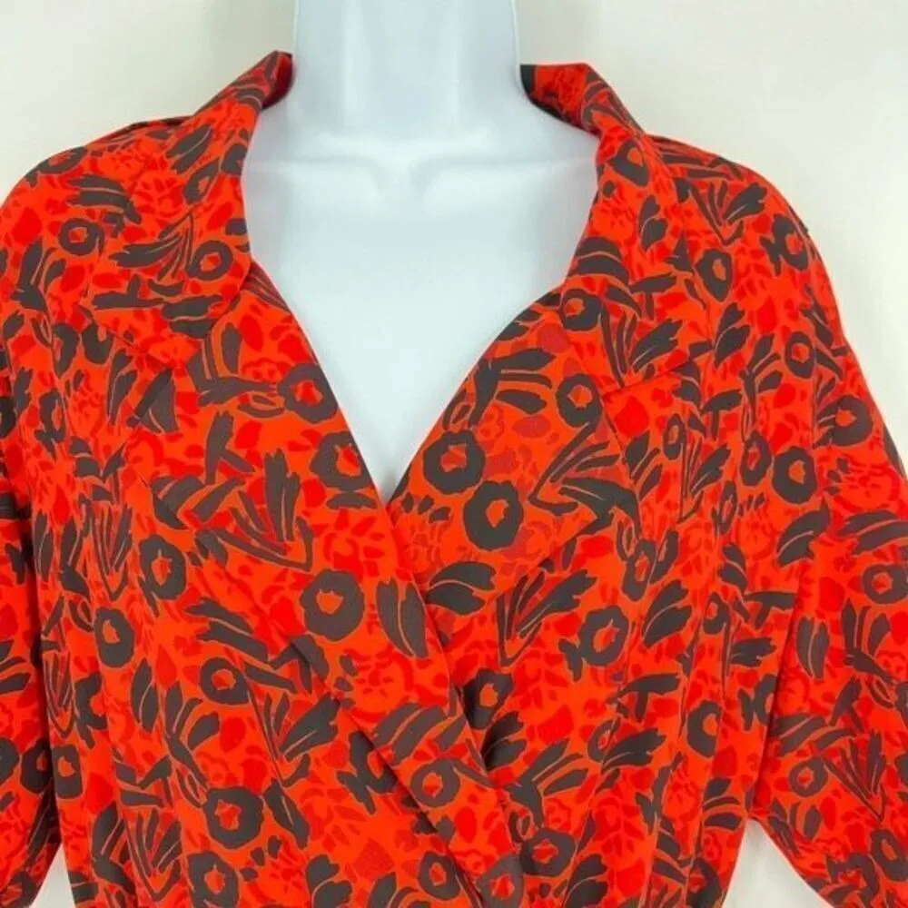 Vintage JT Women’s Geometric Surplice Bright Orange Red Dress Medium Made in USA Red - Image 4