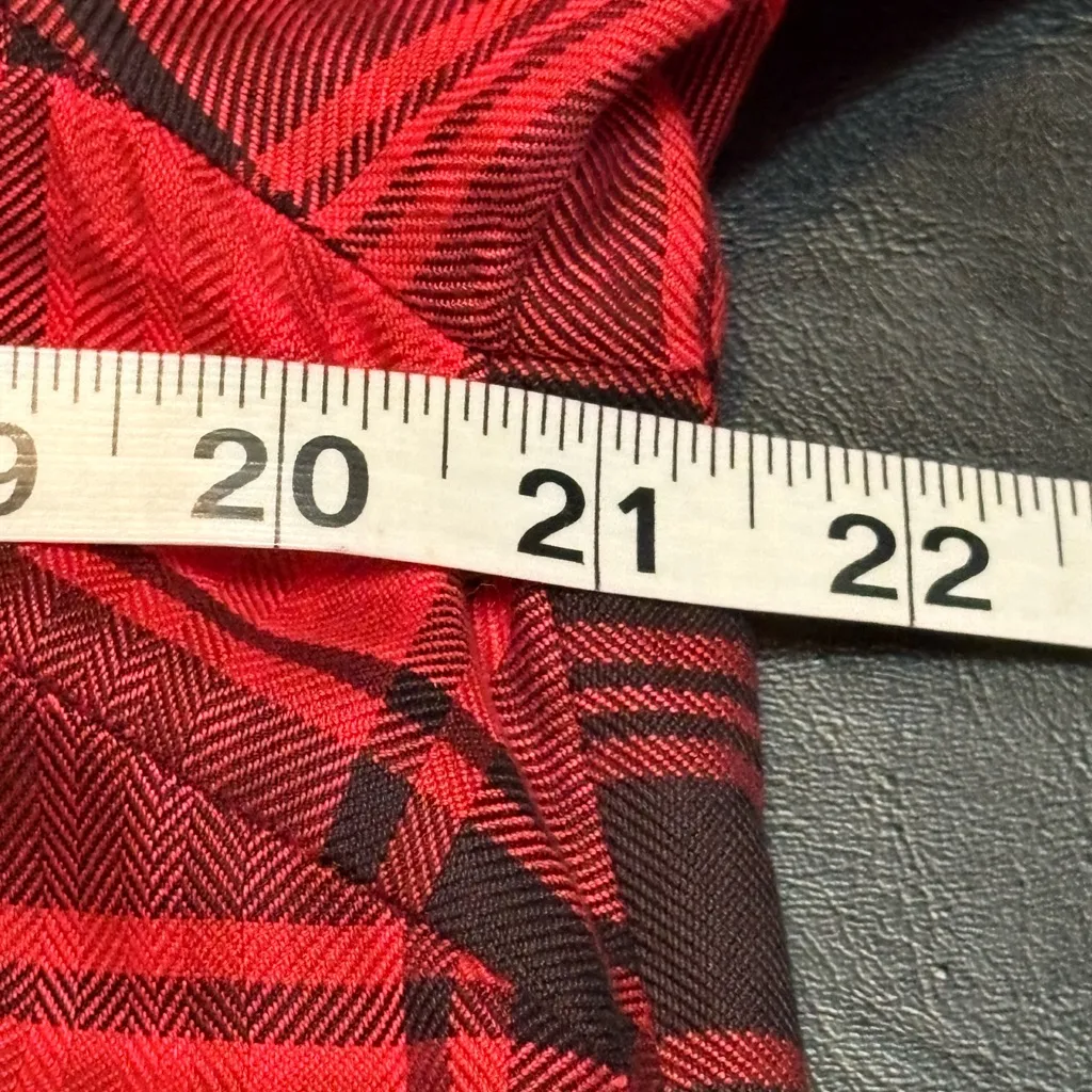 J JILL 1/3 Button Down Shirt Dress Red Black Plaid Pockets Lumberjack Chic Small - Image 12