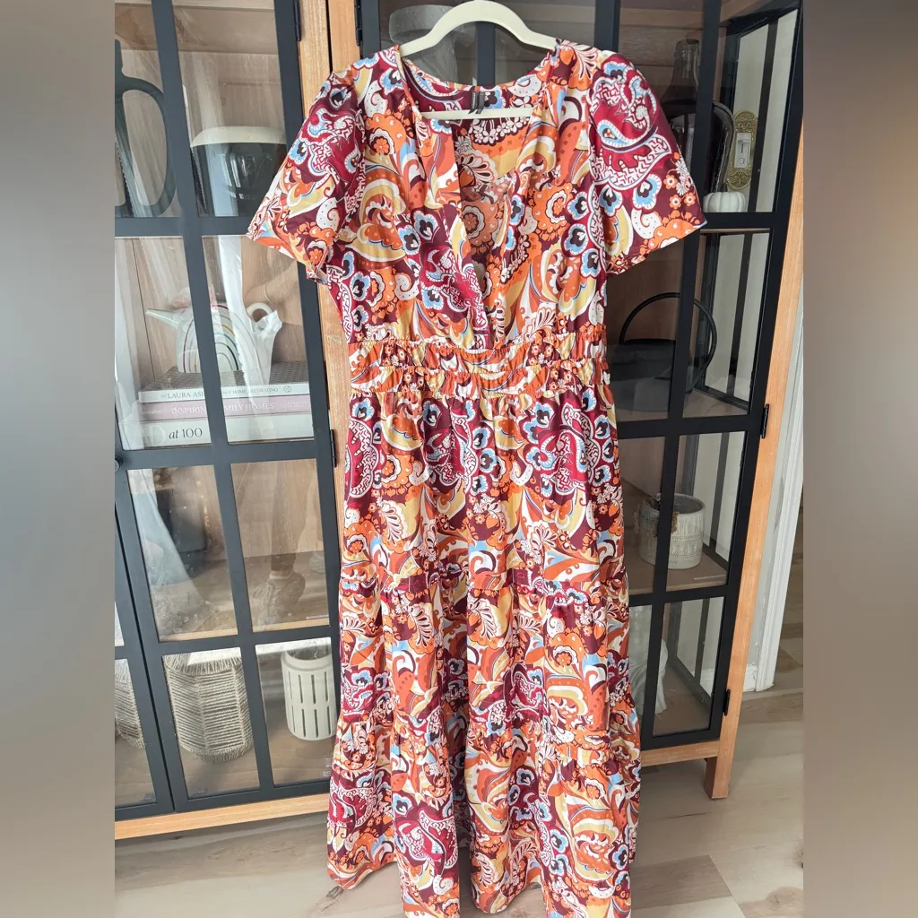 Anthropologie  Somerset Tiered Maxi Dress Bronze Paisley print poplin pockets - Image 11