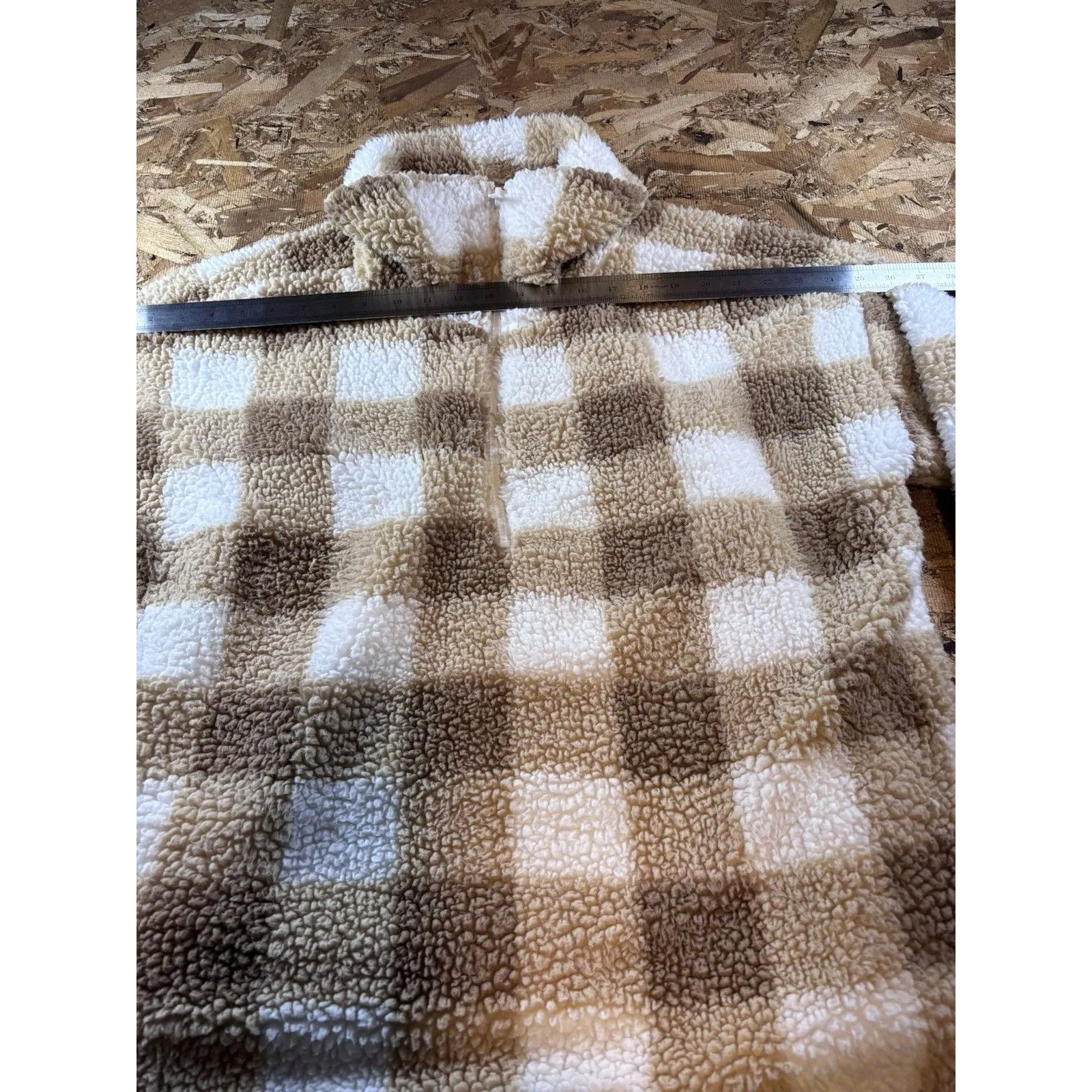 Dip Sherpa Fleece Plaid Pullover Tan & White Checkered Teddy Size 2XL 1/2 Zip Brown - Image 13
