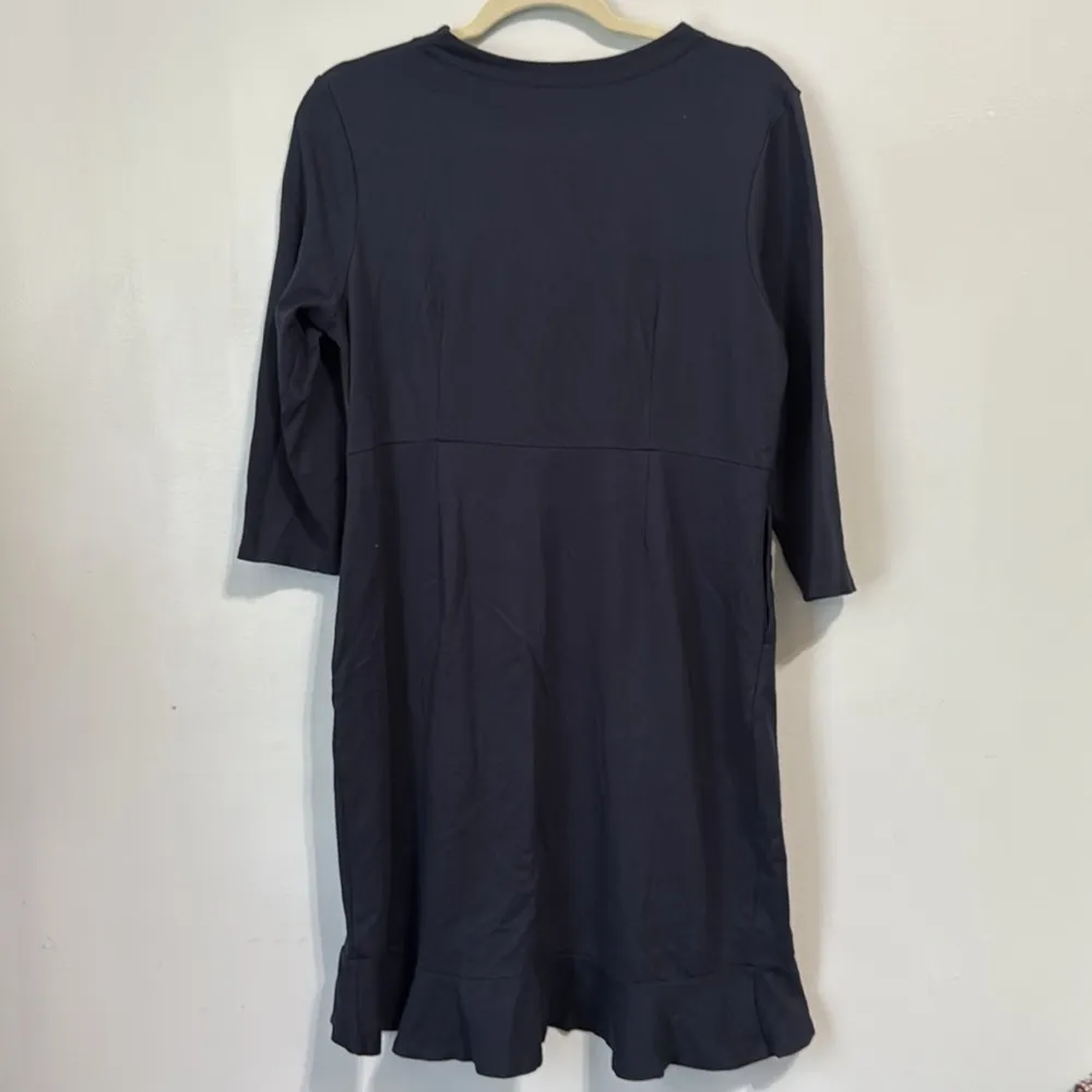 J Jill Ponte Knit Navy Blue Midi Ruffle Hem Dress Size Medium Petite - Image 8