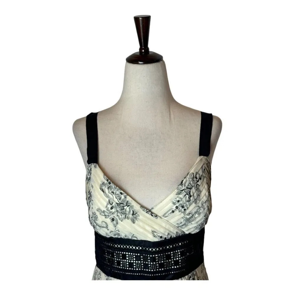 Eliza J Dress Women 8 Ivory Black Floral Print‎ Fit And Flare Midi Whimsigoth - Image 3