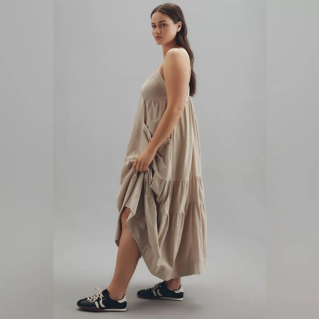 Anthropologie Daily Practice Top Tier Utility Sweetheart Midi Dress 3X Tan - Image 3