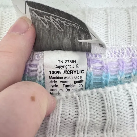 Vintage Grannycore Pastel Flower White Pink Purple 80s Crewneck Sweater Size‎ L Size L - Image 6