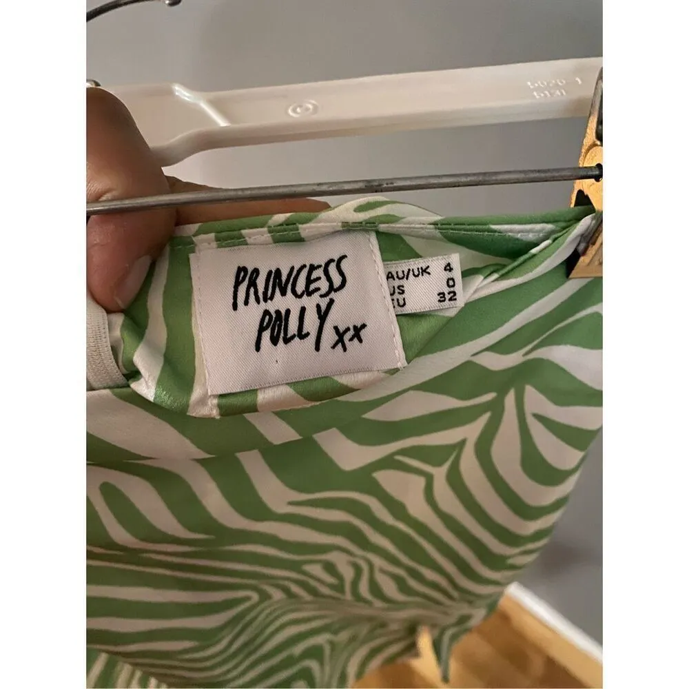 PRINCESS POLLY Clueless Zebra Print Mini Skirt Green and White Size 0 - Image 6
