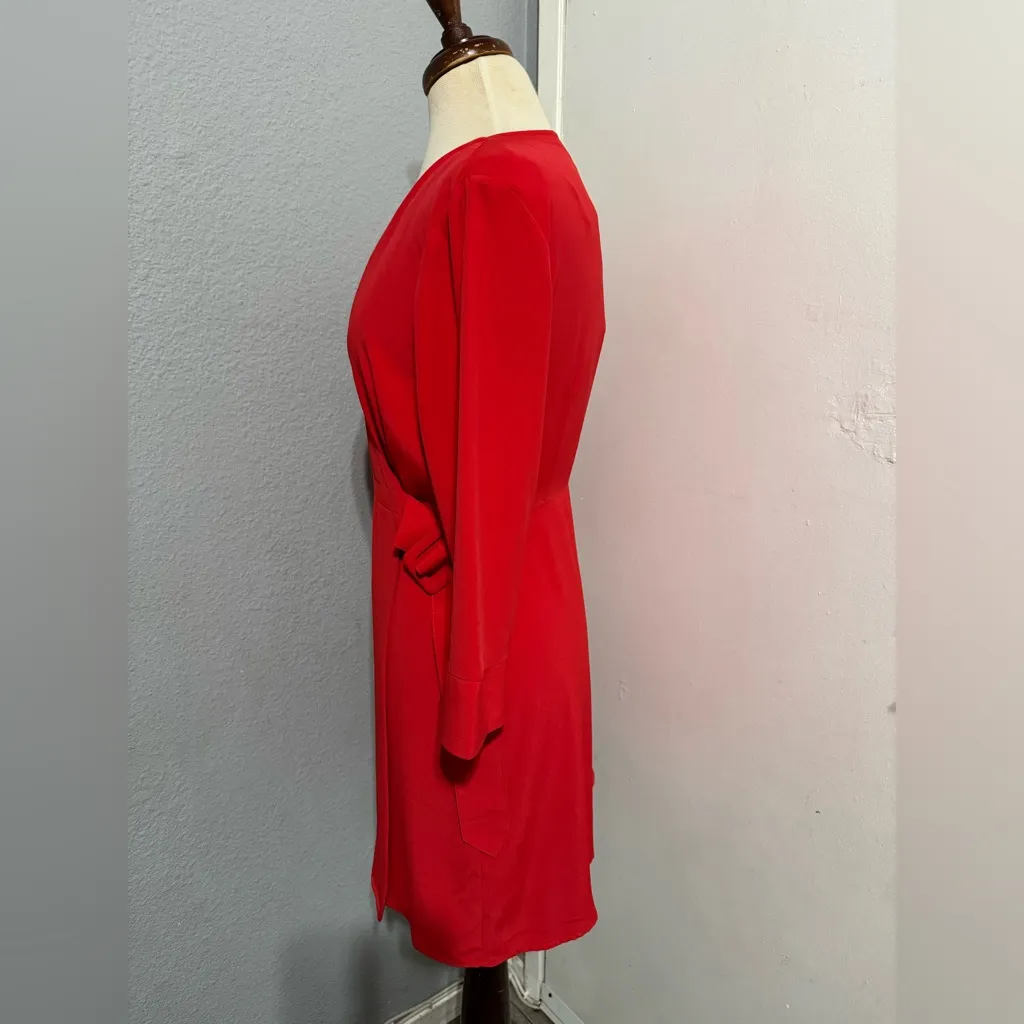 Topshop Women Vibrant Red Long Sleeve V-Neck Cocktail Wrap Dress Size 6 - Image 8