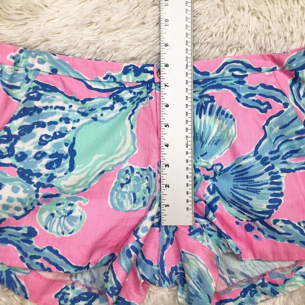 Lilly‎ Pulitzer Adie Shorts Pink Pout Barefoot Princess Blue Shell Size 4 - Image 4