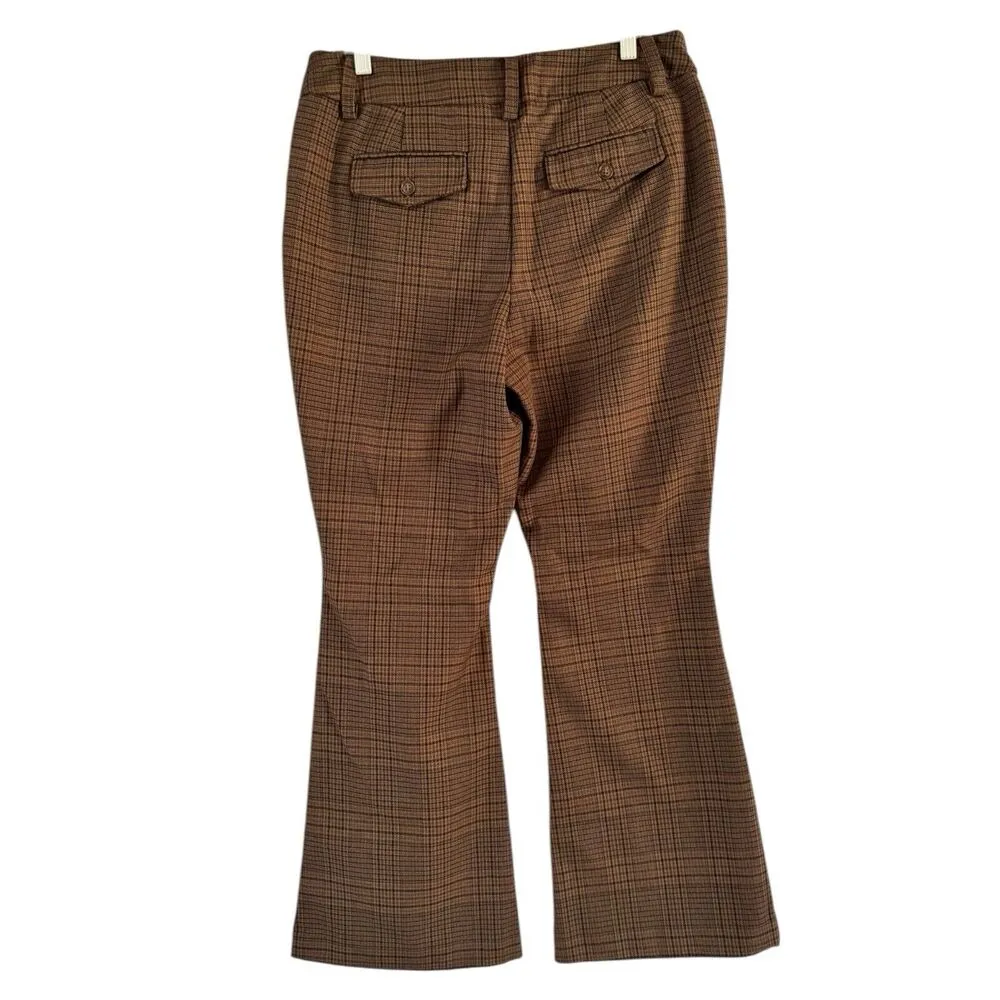 NWT Urban Outfitters Brown Plaid High Waisted Flare Leg Dress Pants Size 10 - Image 2