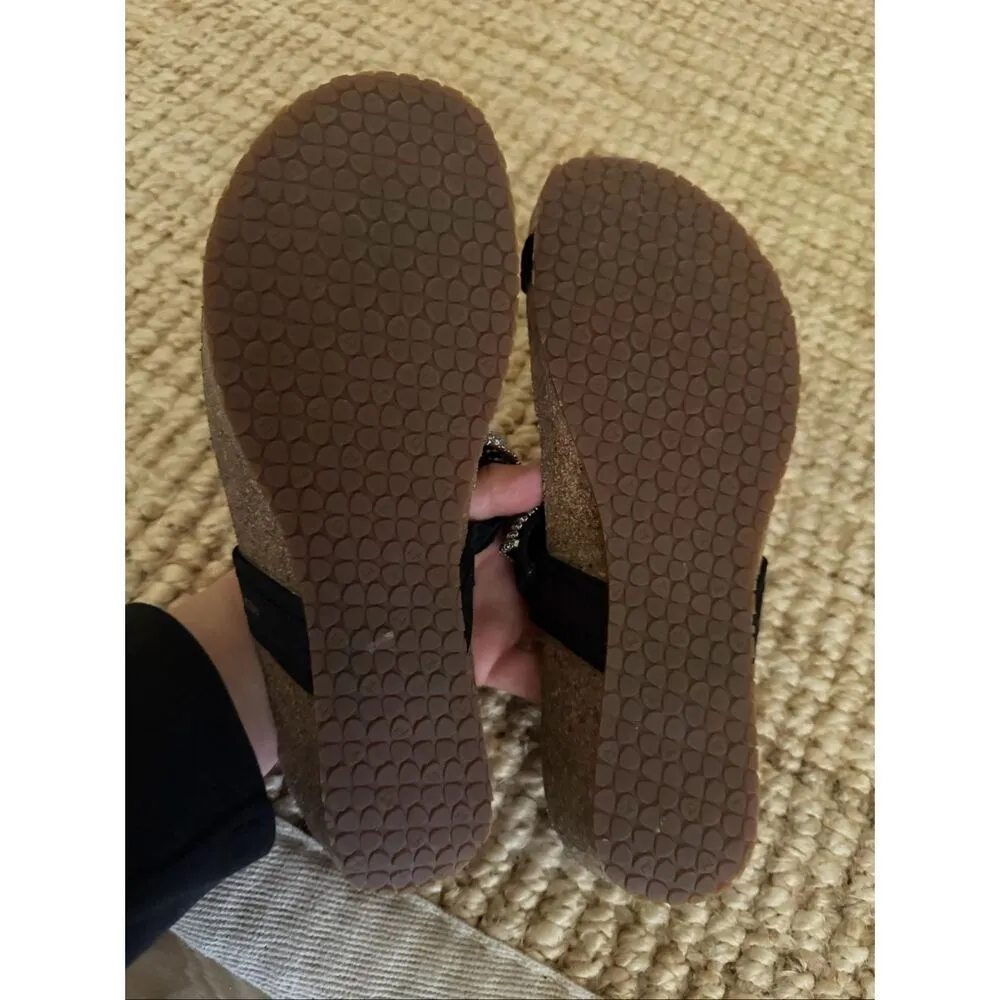 Mephisto Helen Spark Sandals 38 Black Rhinestone Cork Wedge Comfort Slides Size 7.5 - Image 7
