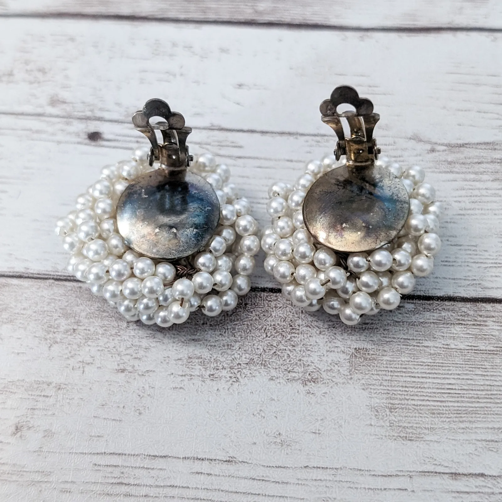 Vintage Clip On Earrings Large Beaded Faux Pearl - Image 6