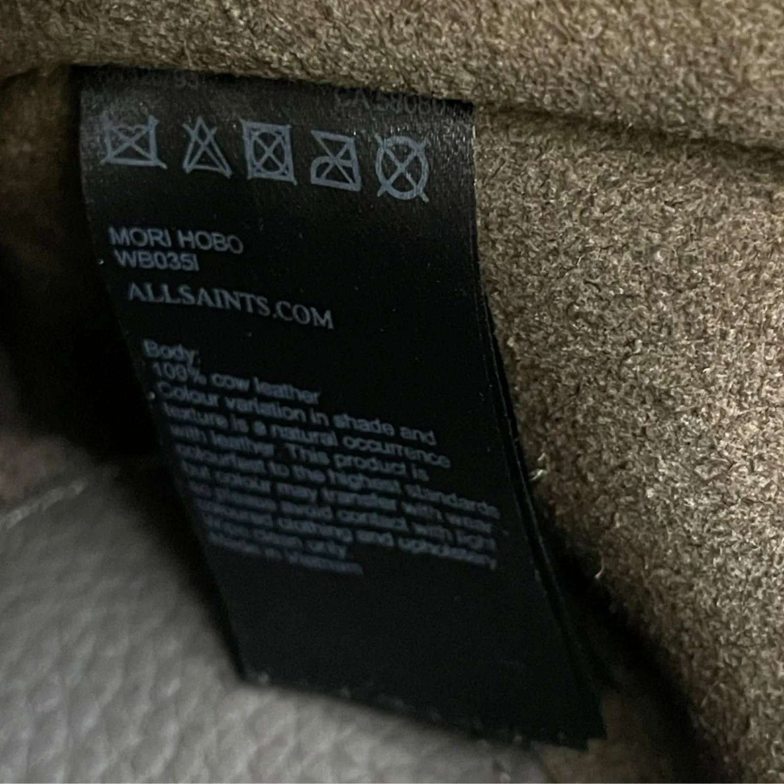 All Saints Mori Hobo Pebble Leather Bag Large Crossbody Bag Mink Grey - Image 12