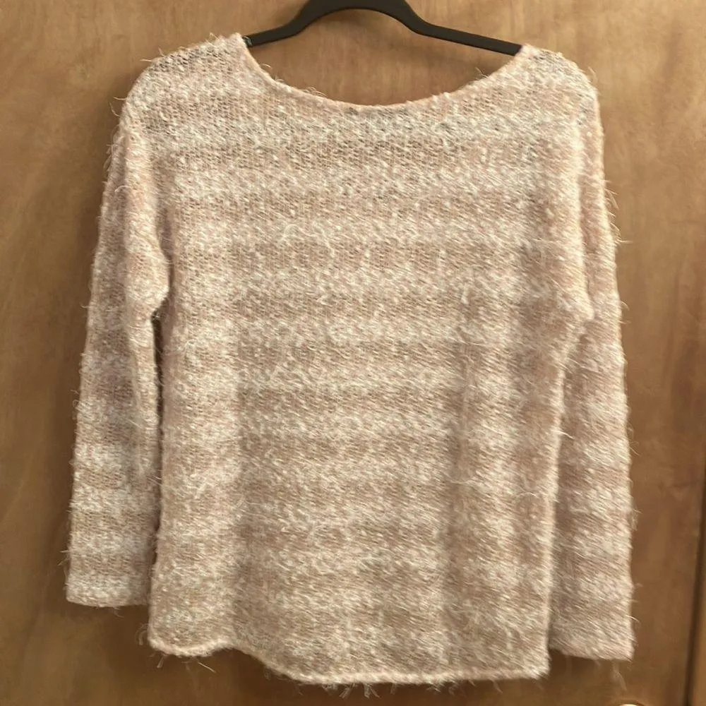 H&M peach and white stripe mohair style knit sweater woman’s size XS - Image 6