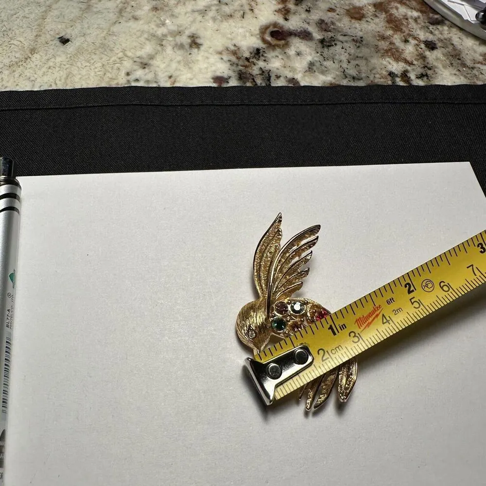 Napier Hummingbird Bird Multi Color Rhinestone Gold Tone Brooch Pin Signed - Image 6