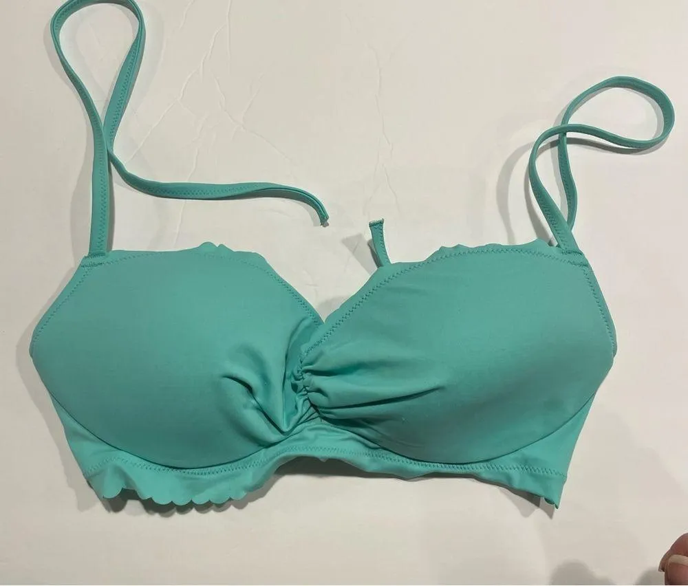 Teal aqua 34D victoria’s secret scalloped tie neck Padded Bikini Top - Image 7