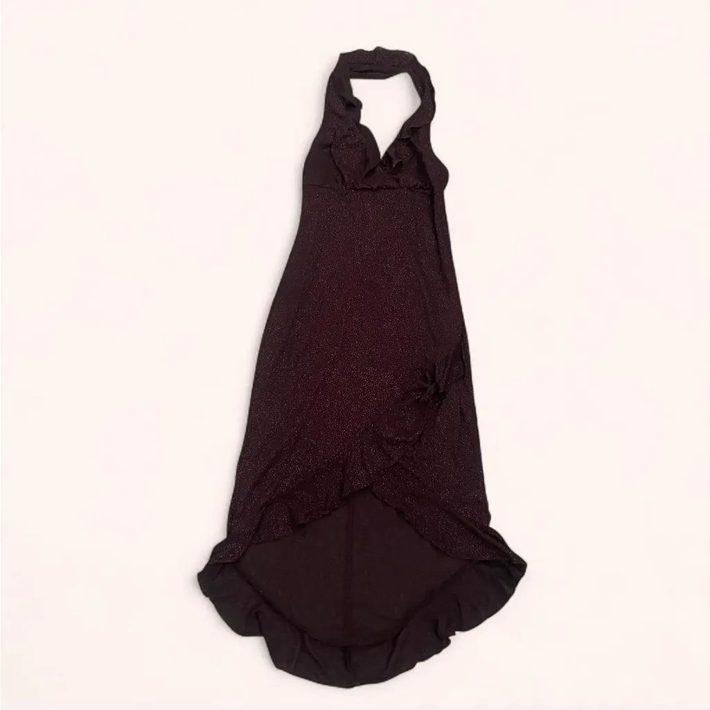 Vintage 90s Y2K Rampage Glitter Halter Ruffle Dress - Image 2