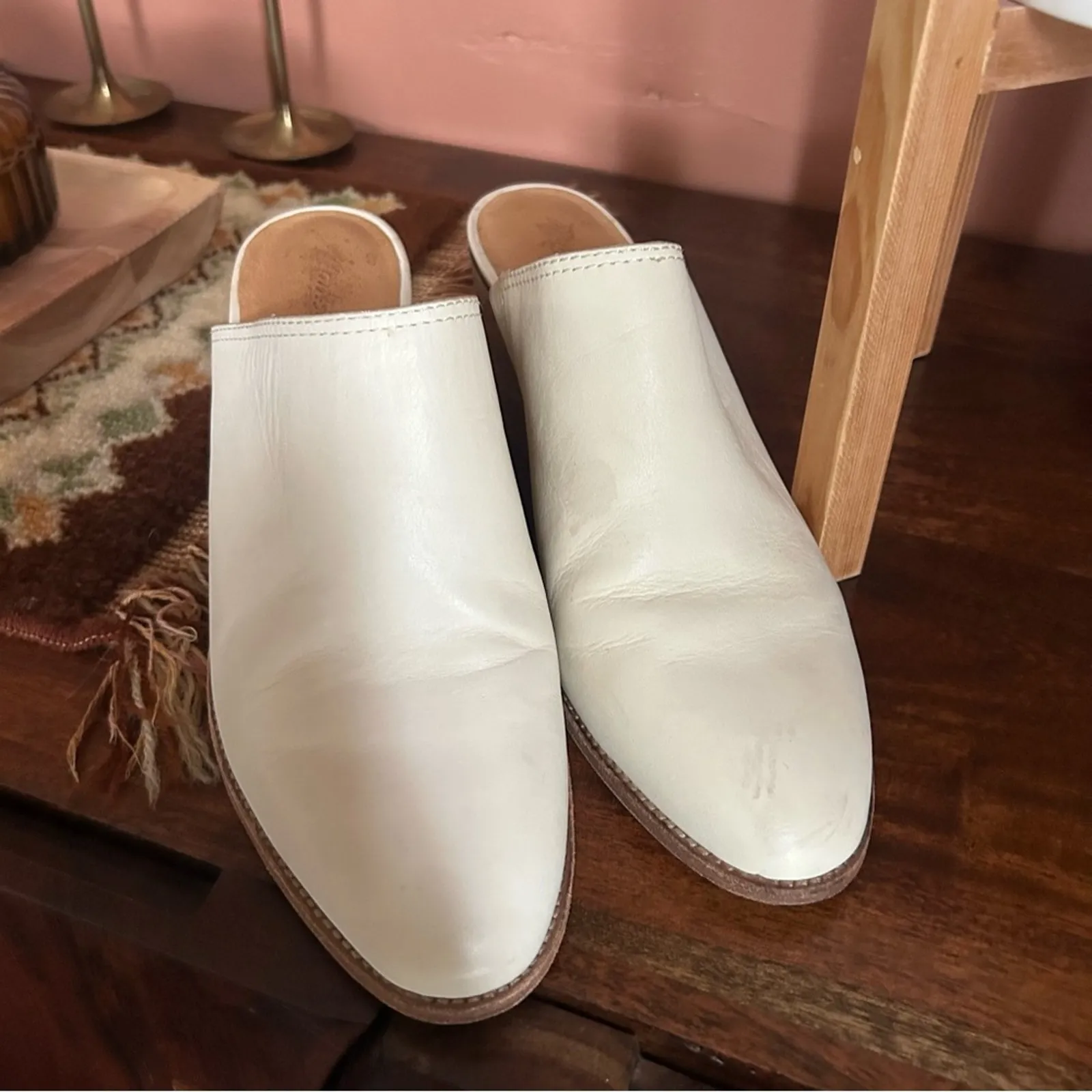 Madewell The Harper Mule Block Heel Slip On Shoes Cream‎ White Leather Size 9 - Image 3