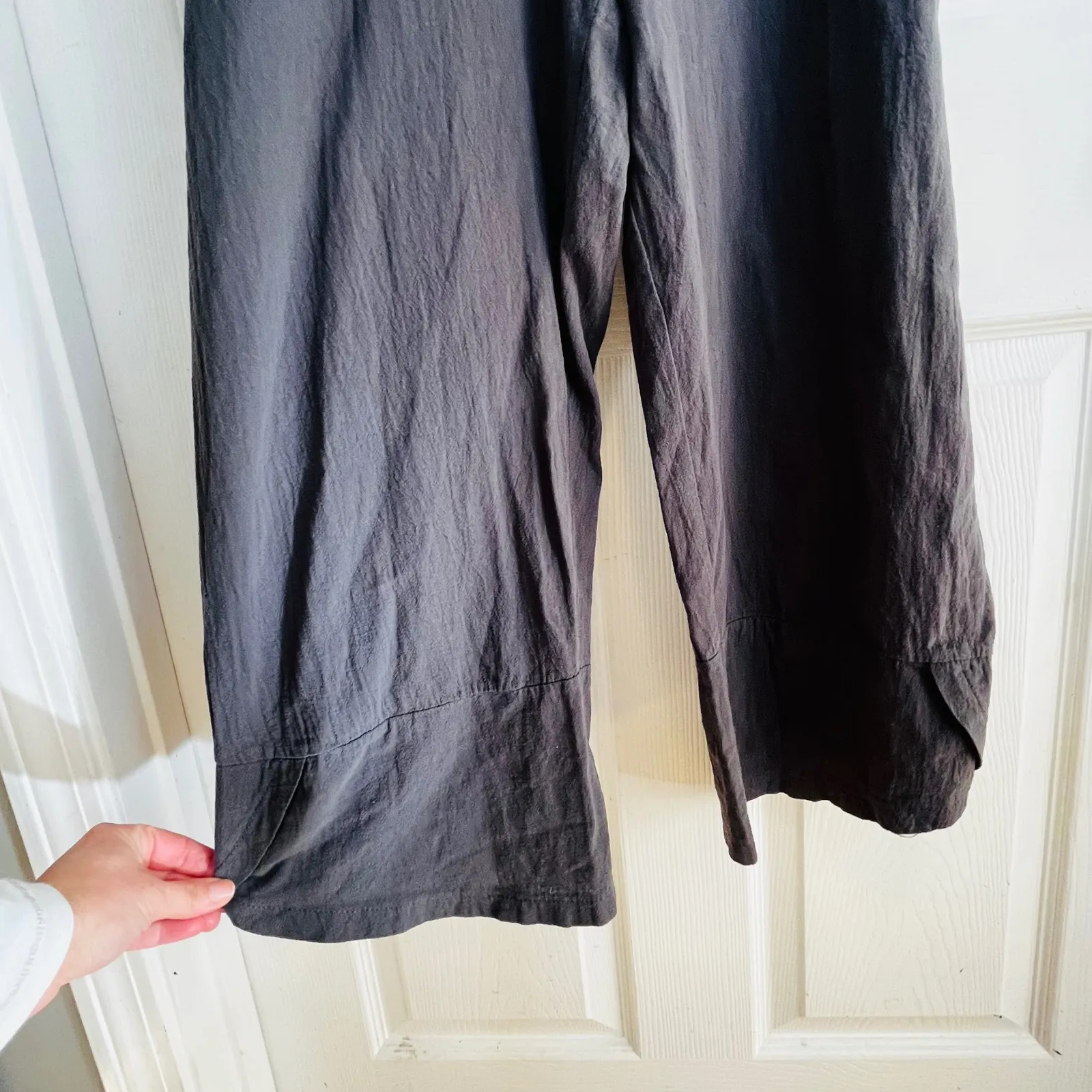 Womens Gray Linen Blend Wide Leg Cropped Jumpsuit Overalls Boho Casual Size S - Image 4