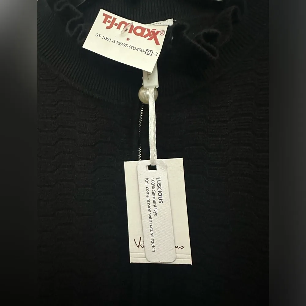 Vila Milano Ruffle Quarter Zip Pullover Size Large Black Textured Mock Neck NWT - Image 5