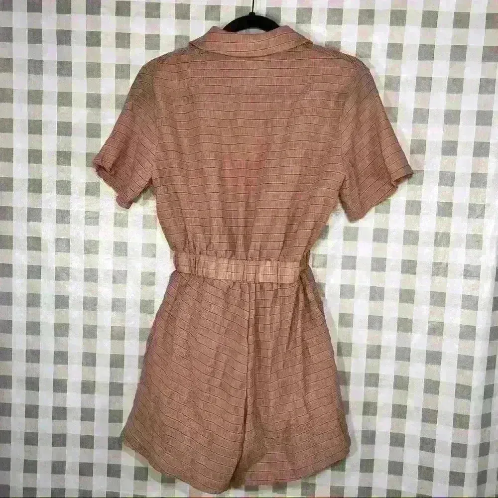 PRETTY LITTLE THING Women RomperSz 4 Small Button Up Brown Stripe Femine Chic - Image 8