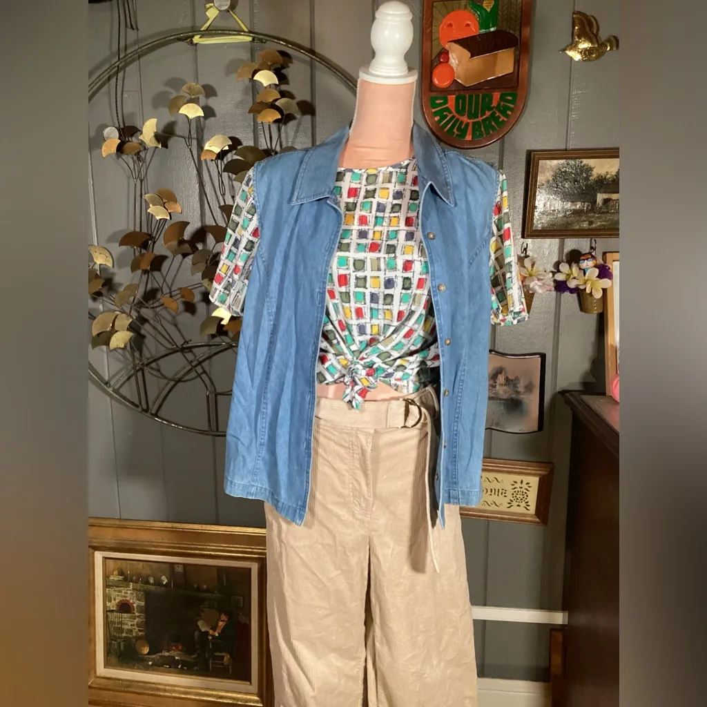 Vintage Kathie Lee Geometic Multicolor Square Top Large White - Image 2