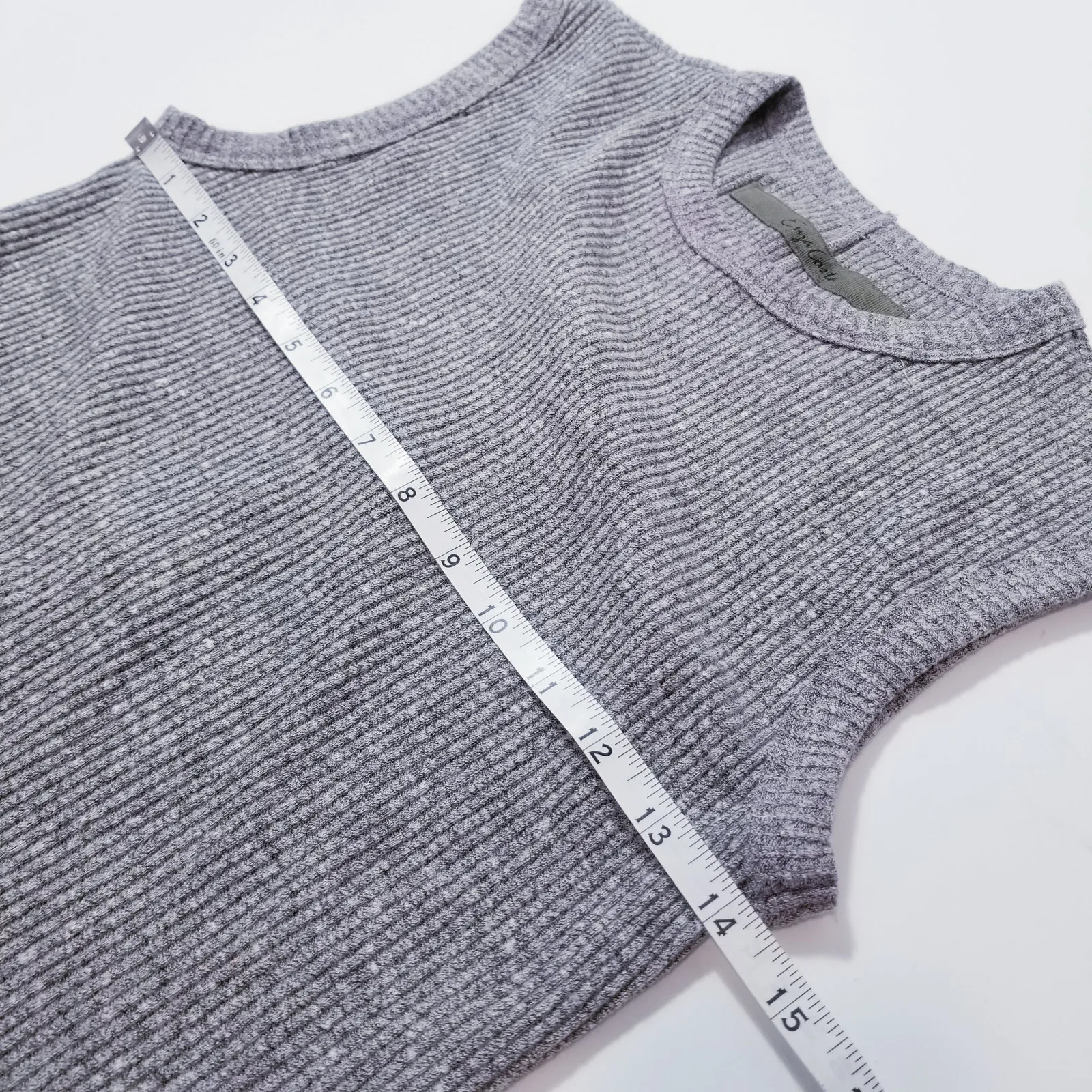 Enzo Costa Ribbed Knit Mini Dress Sleeveless Crewneck Gray Size M - Image 4