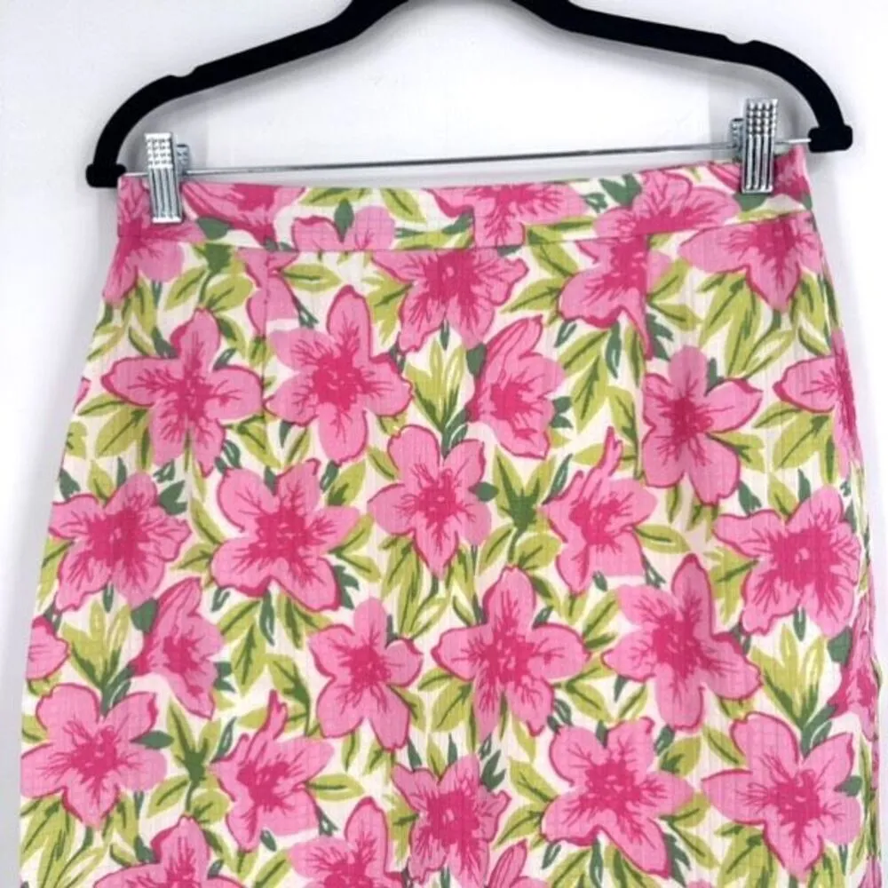 Vintage Talbots Womens Floral Pure Silk Lined Straight Pencil Skirt Pink Size 12 - Image 5