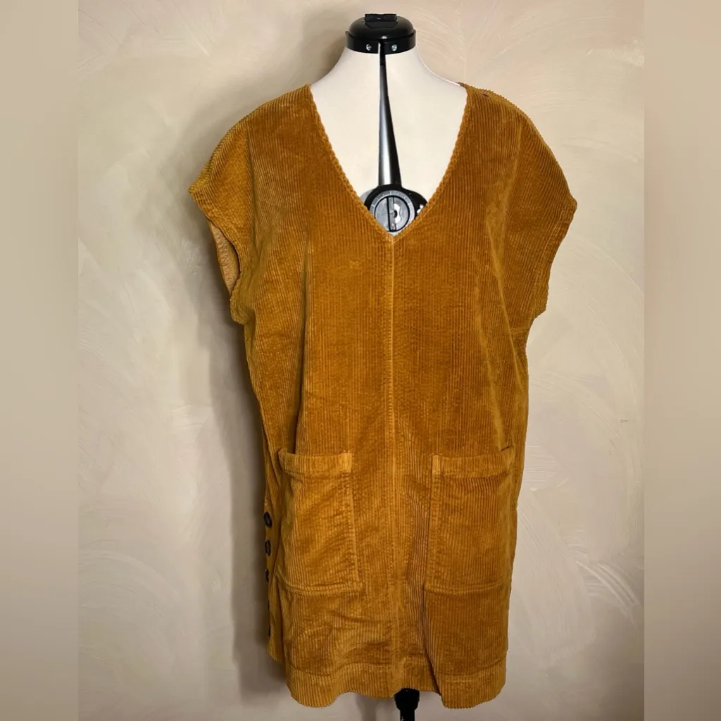 Madewell Women’s Corduroy V-Neck Side-Button Shift Dress, Antique Gold |Size:XL - Image 5