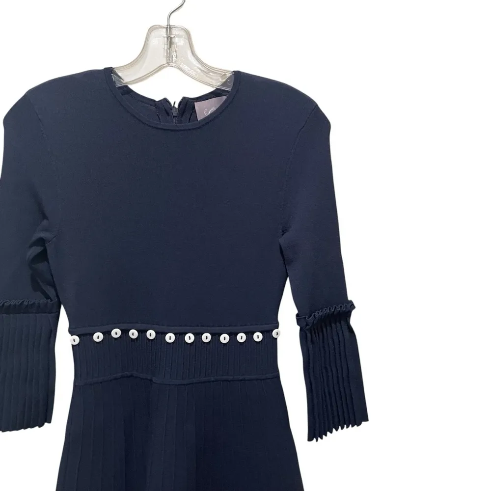 Lela Rose Knit Pleated Skirt Dress Navy Blue Size XS - Image 7