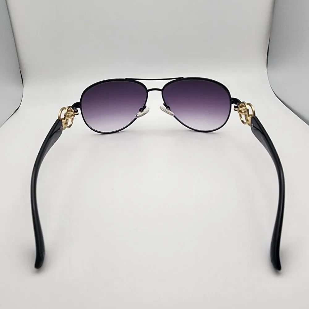 Elle Black Aviator Sunglasses & Case - Image 13