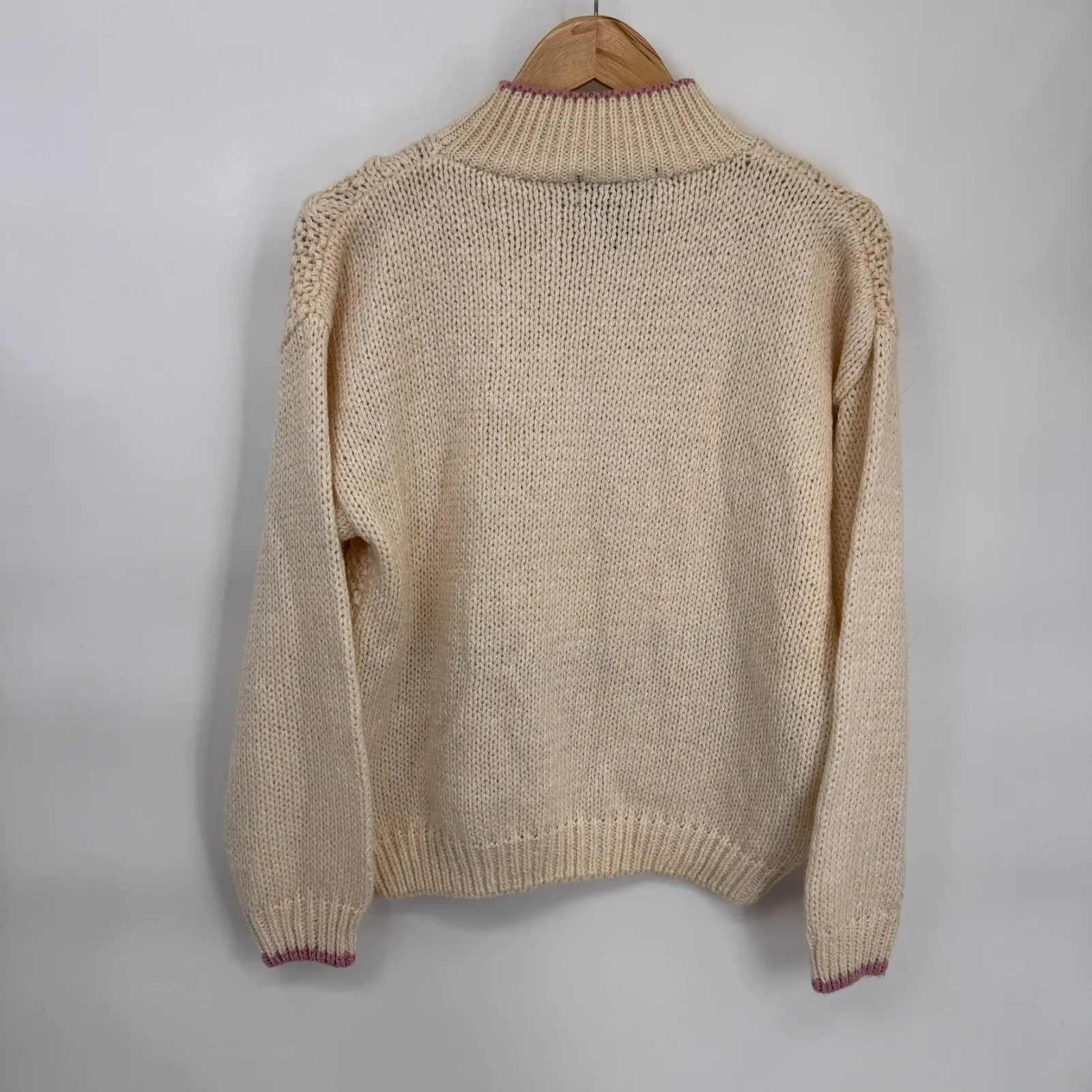 Vintage Rafferty Knitted by Hand Granny Sweater Womens L Cream Pink Romantic Size L - Image 6
