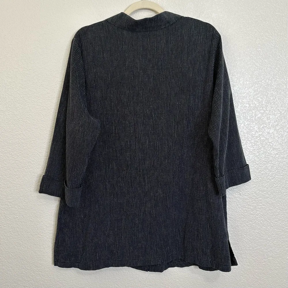 Hot Cotton Linen Blend Black White Striped Button Down Tunic Shirt, Size XL - Image 7