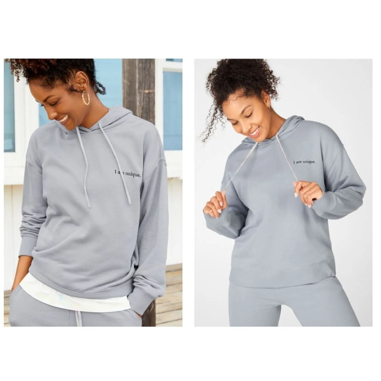 Fabletics Gray I AM UNIQUE Sterling Pullover Hoodie Medium Sweatshirt - Image 2