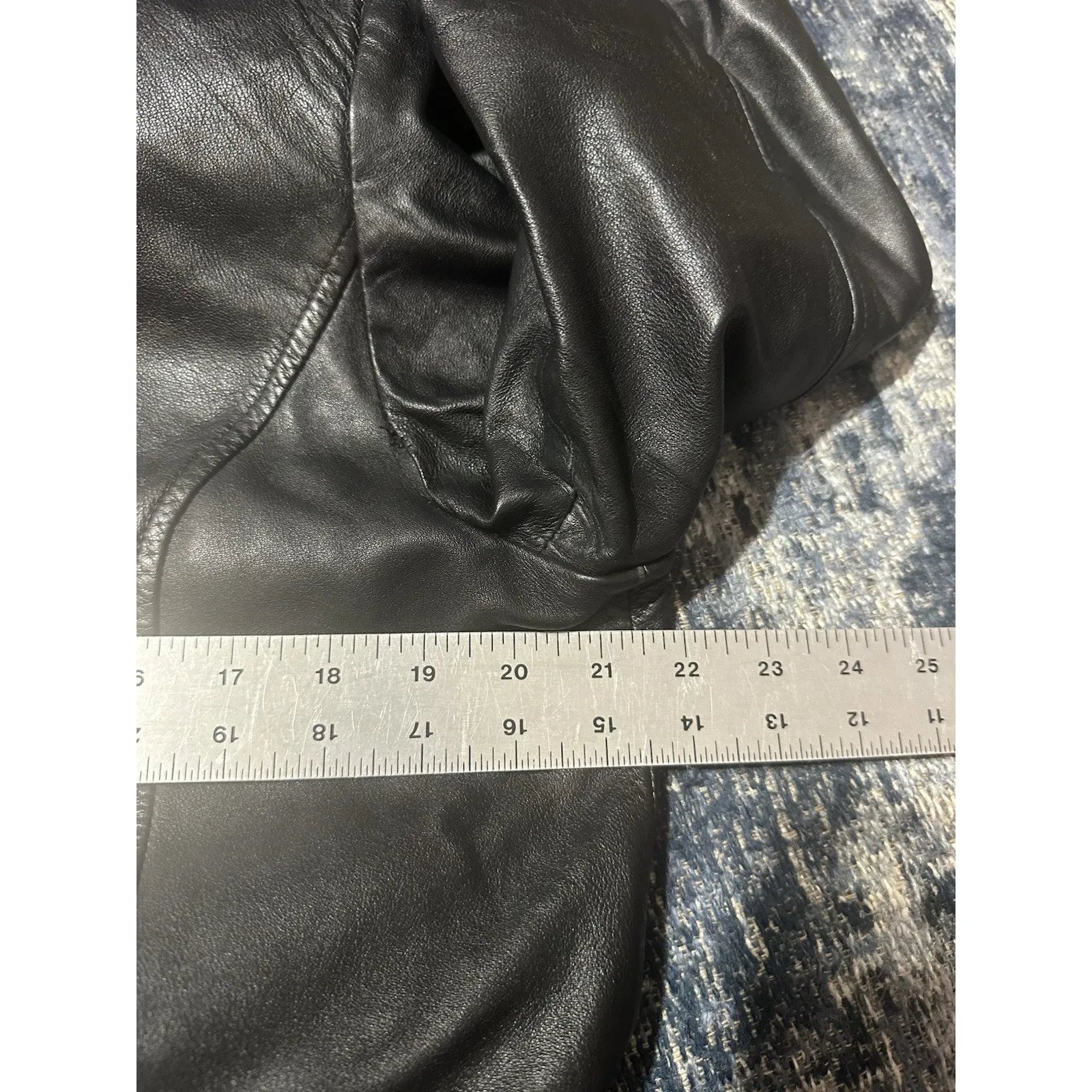 Black Leather Jacket Mob Wife Women’s Large Petite Full Zip Style & Co. Retro - Image 3