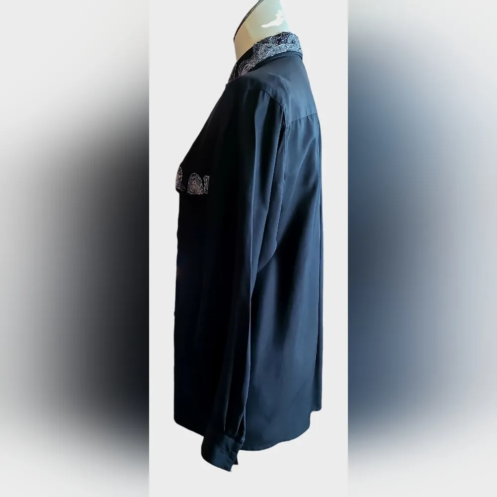 CACHE Black Silk Western Style Beaded Shirt - Image 2