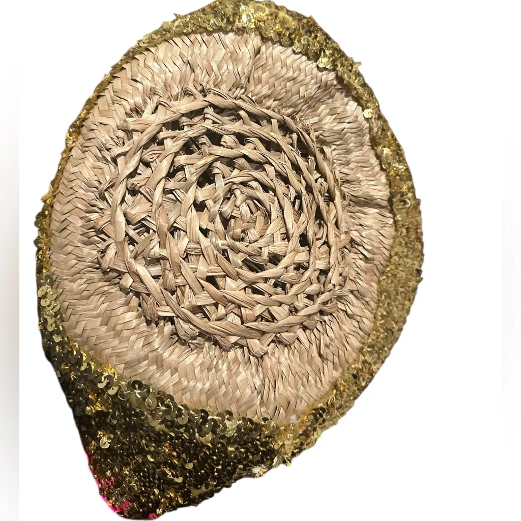 NATURAL LIFE WICKER STRAW WOVEN SEQUINED PINK POM POM TOTE BEACH BASKET BAG - Image 3