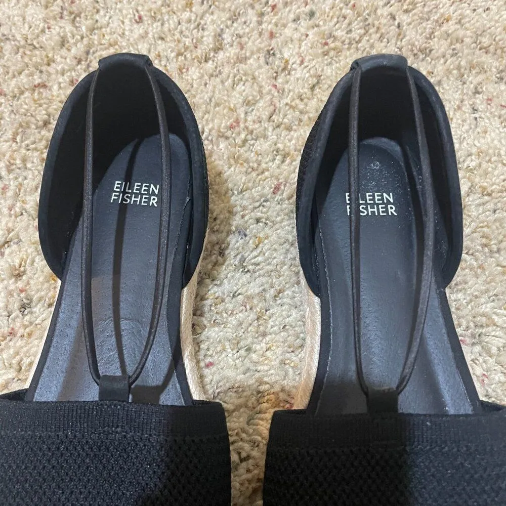 Eileen Fisher Size 9 Mews Slip On Espadrille Sandal Black Knit Open Toe - Image 5