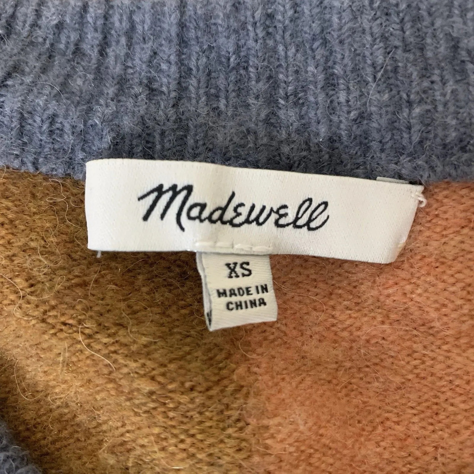 Madewell Crewneck Wool Alpaca Westlake Colorblock Sweater Orange Tan Sz XS - Image 7