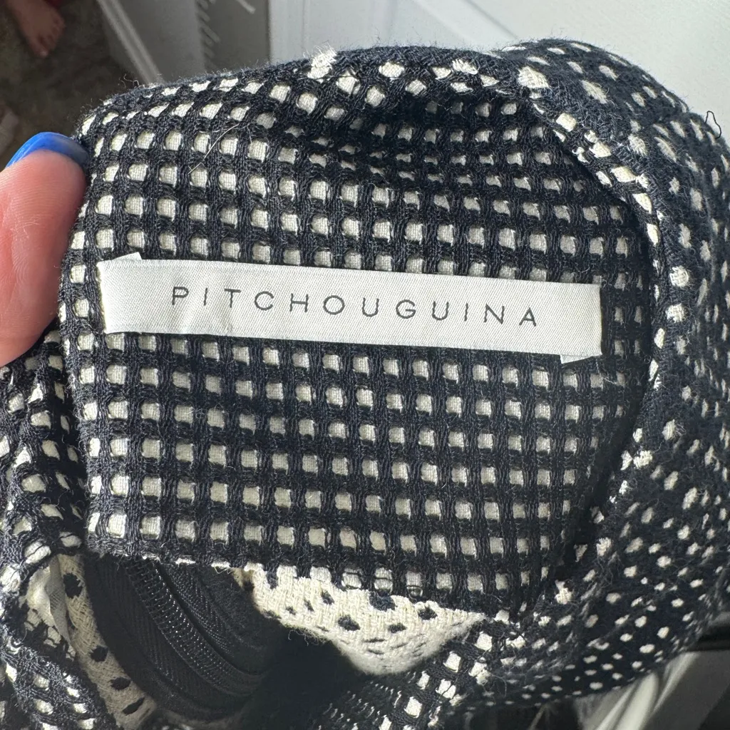 PITCHOUGUINA drop waist wool blend mixed media dress size 14 Black - Image 3