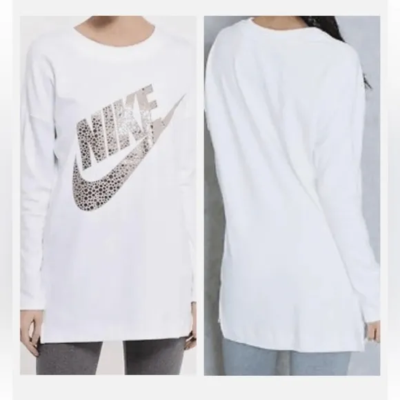 Nike Women's Rally Metallic Fleece Crewneck Sweatshirt Ivory size S - Image 2