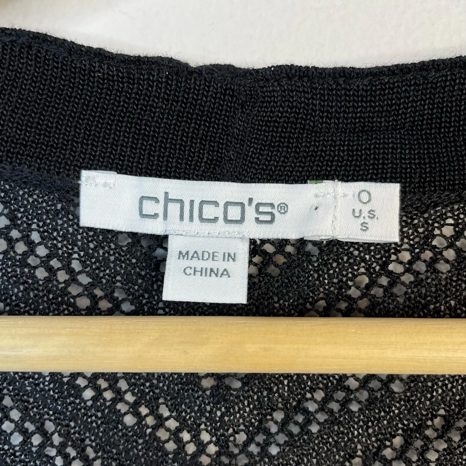 Chicos Tassel Trim Crochet Open Black Boho Cardigan Sweater Lightweight 0 S new - Image 9