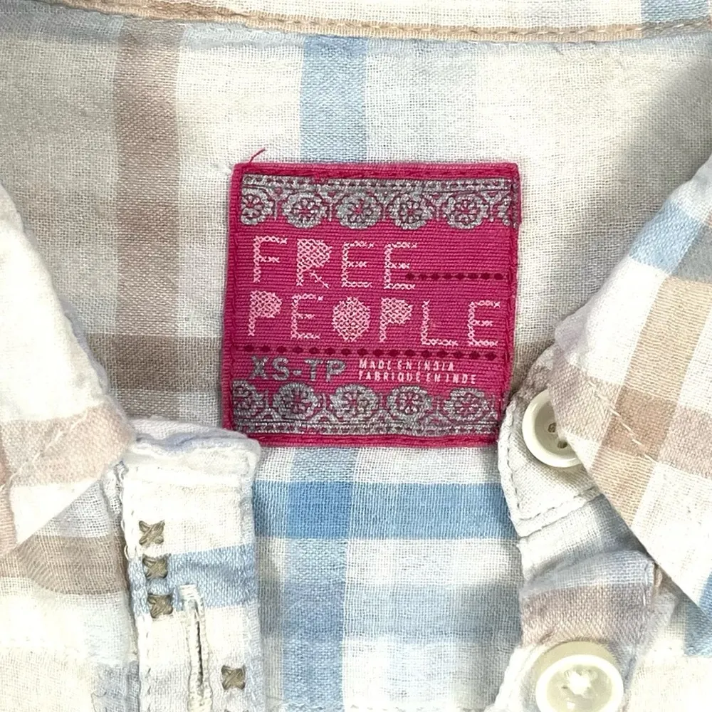 Free People Bee Keepers Pastel Plaid Button Down Shirt XS - Image 12