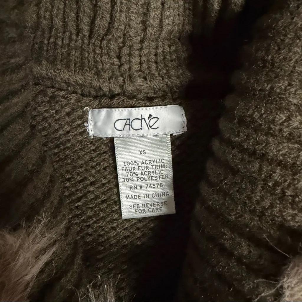CACHE Y2K Fur Lined Cropped Sweater Vest Brown XS - Image 4