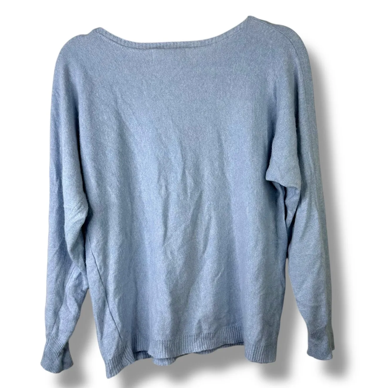 Bianco & Blu Made In Italy Blue Wool Cashmere Silk Ottoman Boat Neck Sweater Size L - Image 7