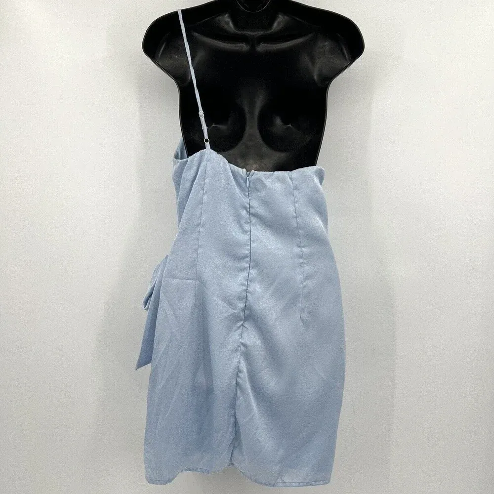 Lucy‎ In The Sky Santorini Satin Wrap Dress One Shoulder Women's Size Large - Image 6