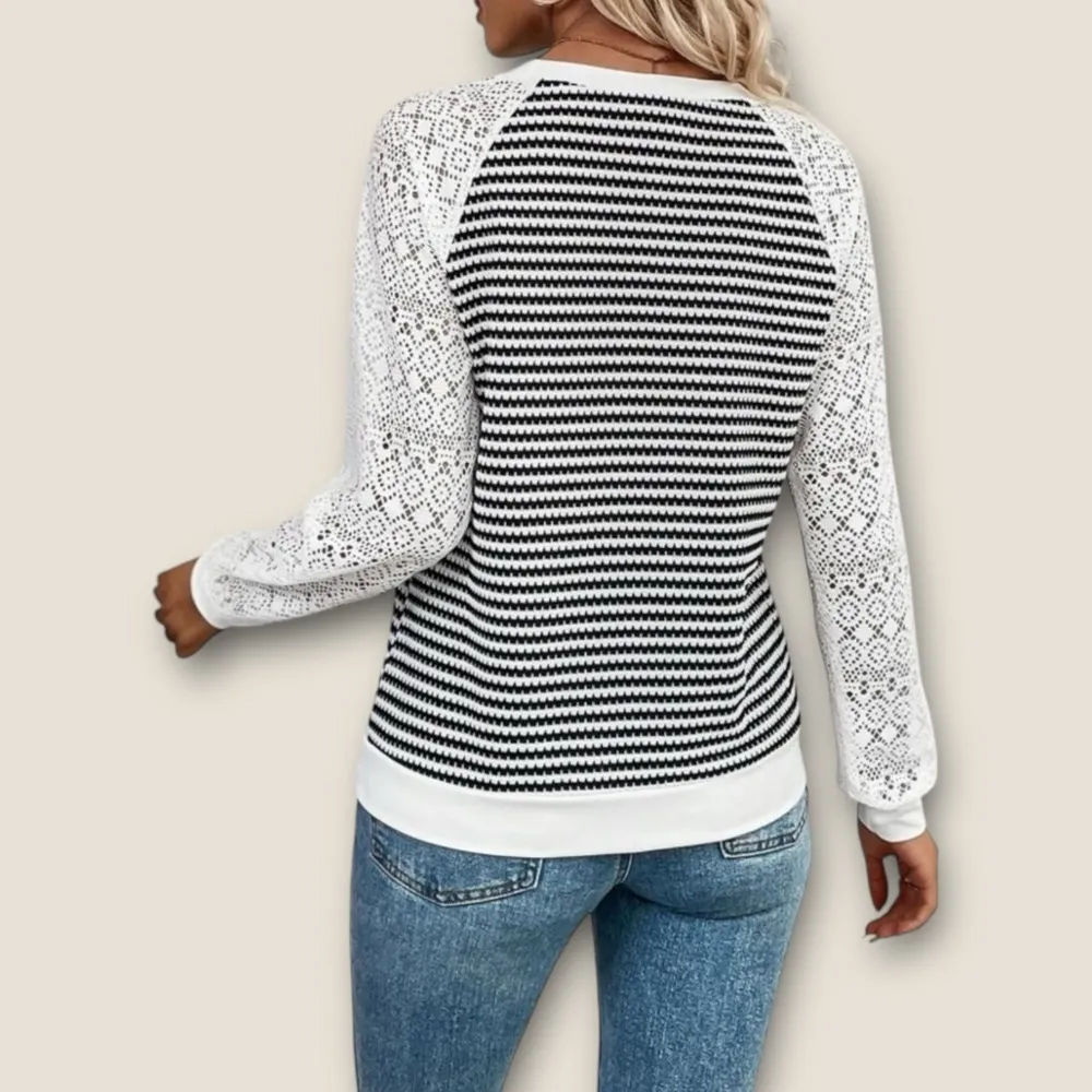 Cutout Lace Stitching Crew Neck T - Image 5