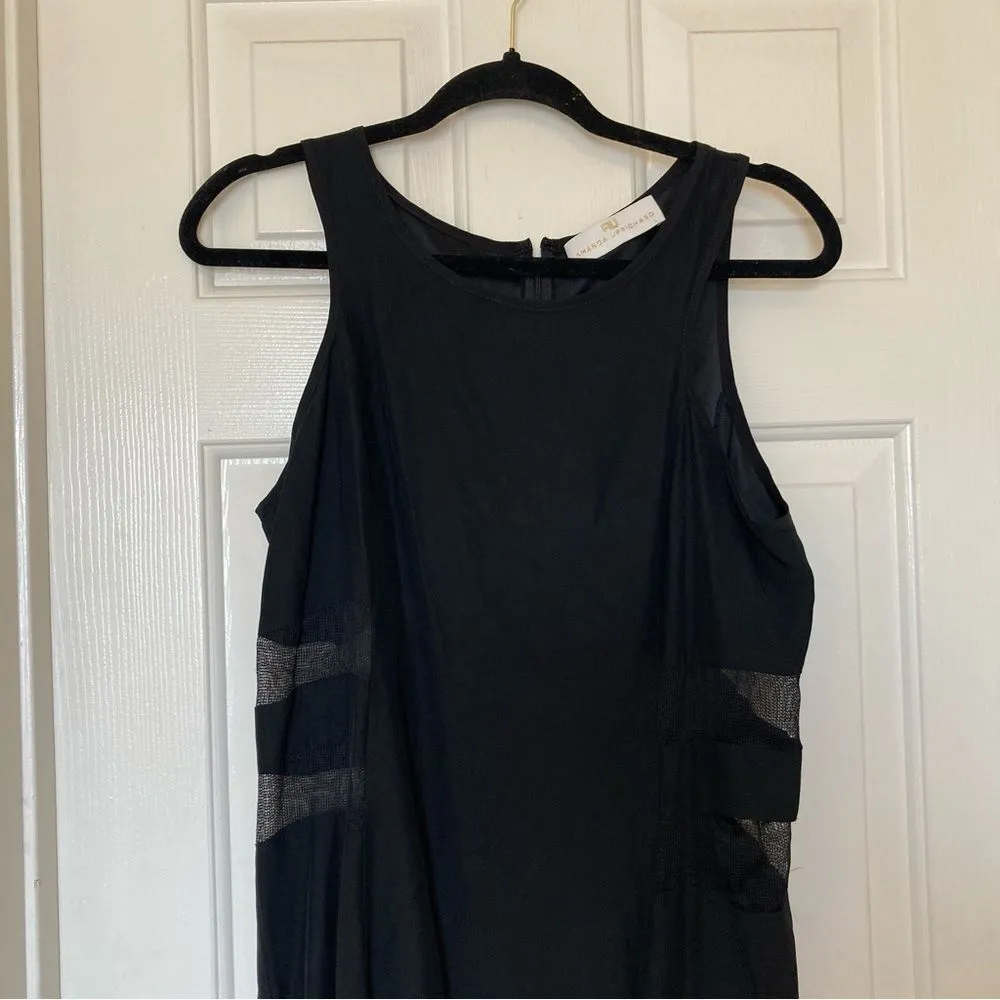 AMANDA UPRICHARD Revolve Silk Mesh Panels Sleeveless Black Sheath Dress Large - Image 5